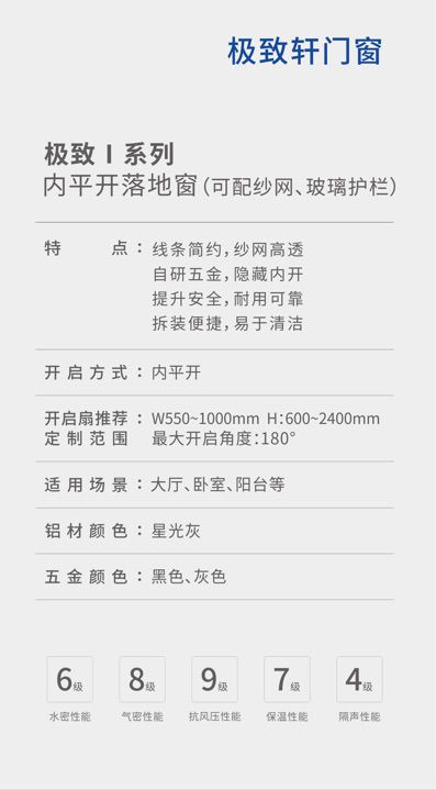極致I系列內平開落地窗（可配紗網(wǎng) 玻璃護欄）